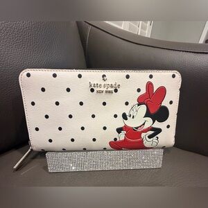 Kate Spade White and Black Polka Dot Wallet with Red Bow